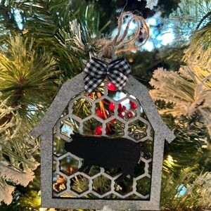 Rustic Farmhouse Christmas Ornament with Black Pig Design
